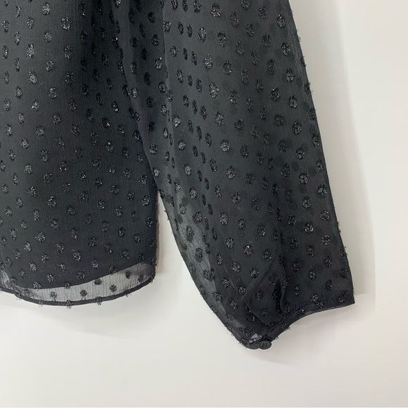 Talbots Solid Black Textured Swiss Dot Sheer Long Sleeve Surplice Blouse Size 8 - Picture 12 of 16